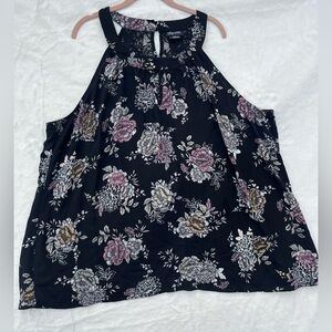 City Chic Black and Pink Floral Blouse sleeveless size XXL